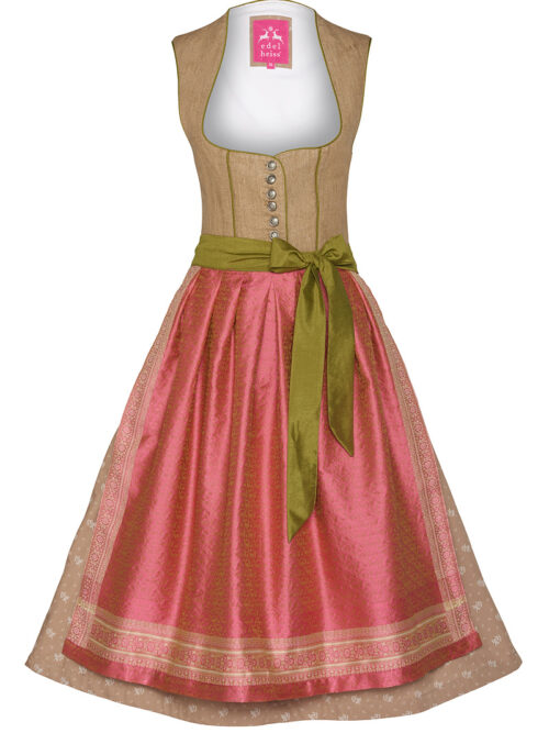 Midi Dirndl 65cm braun-beere Leinen Maira 001546 ~ 34