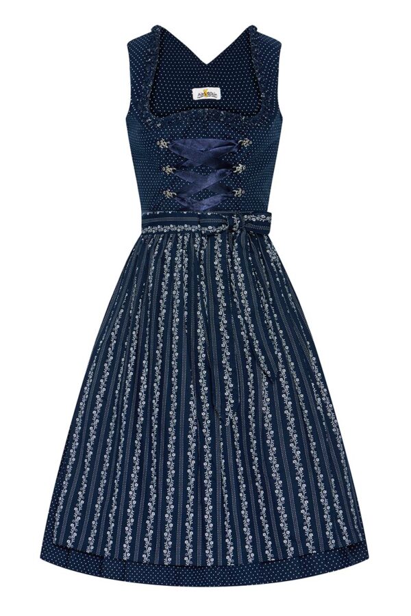 Midi Dirndl 65 cm dunkelblau gepunktet 015619 ~ 48