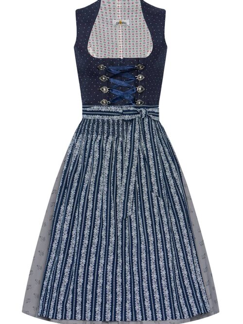 Midi Dirndl 65 cm dunkelblau weiß gemustert Fariba 015618 ~ 34