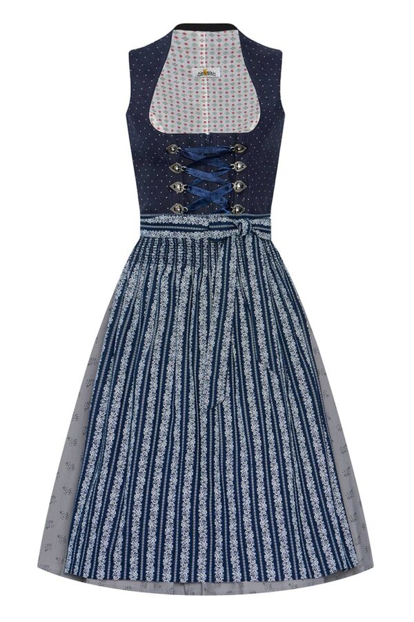 Midi Dirndl 65 cm dunkelblau weiß gemustert Fariba 015618 ~ 40