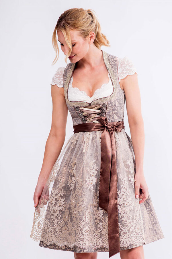 Mini Dirndl 60 cm taupe metallic geblümt Josce 014920 ~ 34
