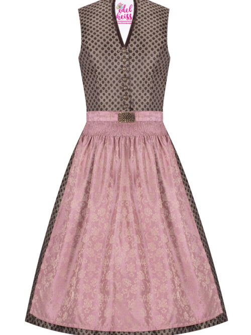 Midi Dirndl 65cm braun gemustert altrosa Nadia 005610 ~ 40