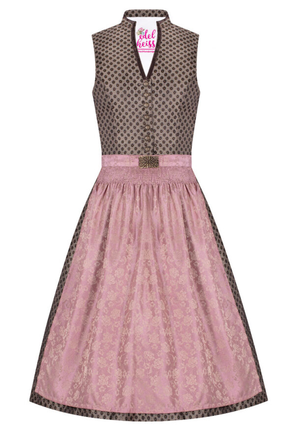 Midi Dirndl 65cm braun gemustert altrosa Nadia 005610 ~ 42