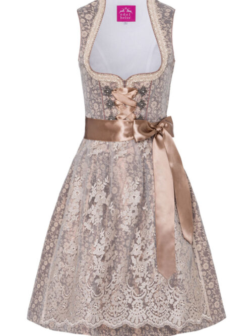 Mini Dirndl 60cm taupe beige geblümt Jana 005446 ~ 34