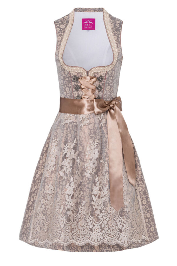 Mini Dirndl 60cm taupe beige geblümt Jana 005446 ~ 36