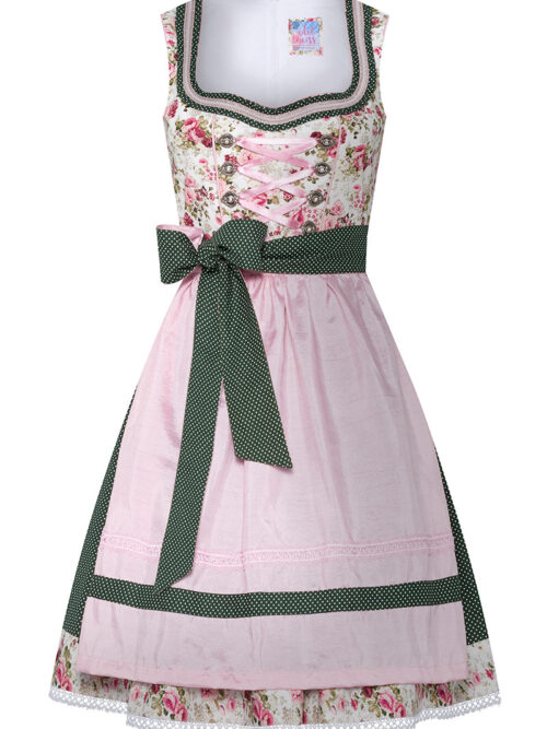 Mini Dirndl 50 cm creme geblümt dunkelgrün Mia 005449 ~ 30