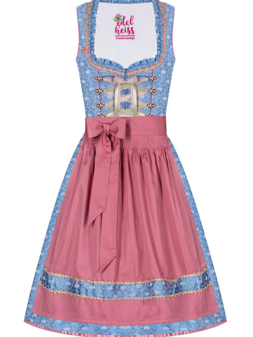 Mini Dirndl 60cm hellblau gemustert rosa gepunktet Carla 005598 ~ 32