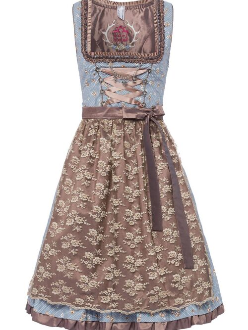 Mini Dirndl 60cm hellblau gepunktet taupe Stella 003177 ~ 32