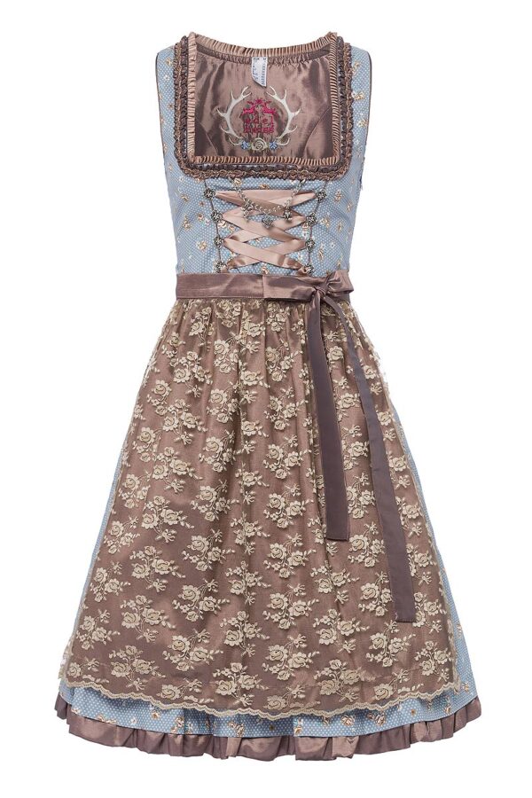 Mini Dirndl 60cm hellblau gepunktet taupe Stella 003177 ~ 32