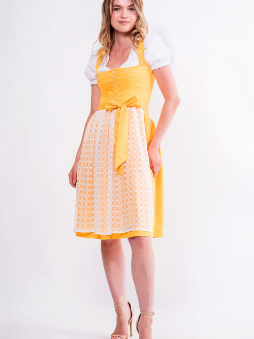 Midi Dirndl 65 cm gelb weiß Lisanne 014968 ~ 32