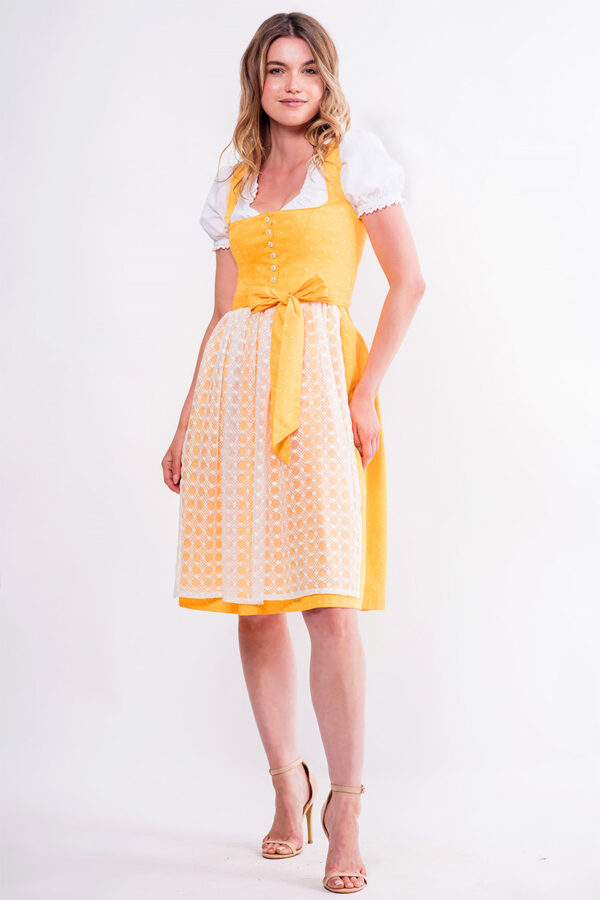 Midi Dirndl 65 cm gelb weiß Lisanne 014968 ~ 32