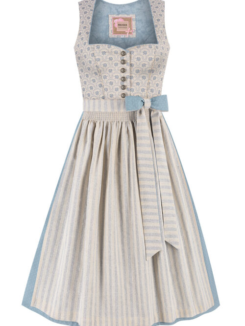 Midi Dirndl 70 cm natur blaugrau Melanie 015869 ~ 32