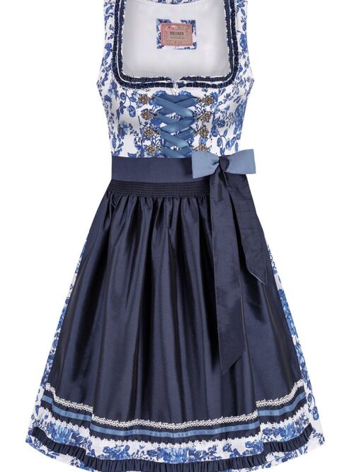 Mini Dirndl 60 cm weiß dunkelblau geblümt Emilia 014956 ~ 34