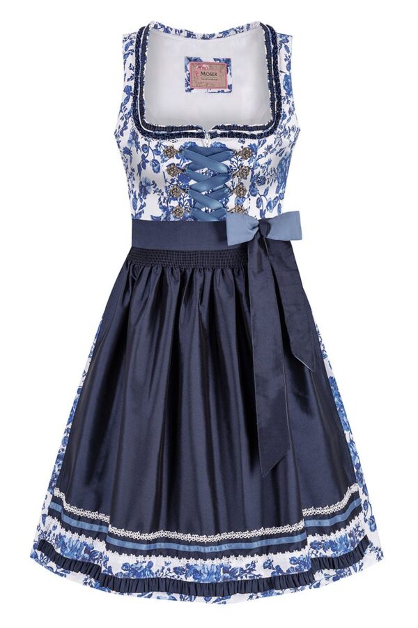 Mini Dirndl 60 cm weiß dunkelblau geblümt Emilia 014956 ~ 38