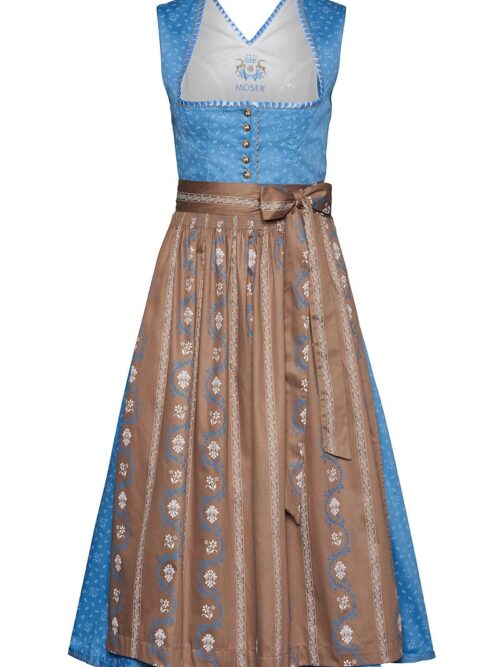 Dirndl lang 80cm hellblau-taupe Beatice 132452 ~ 36