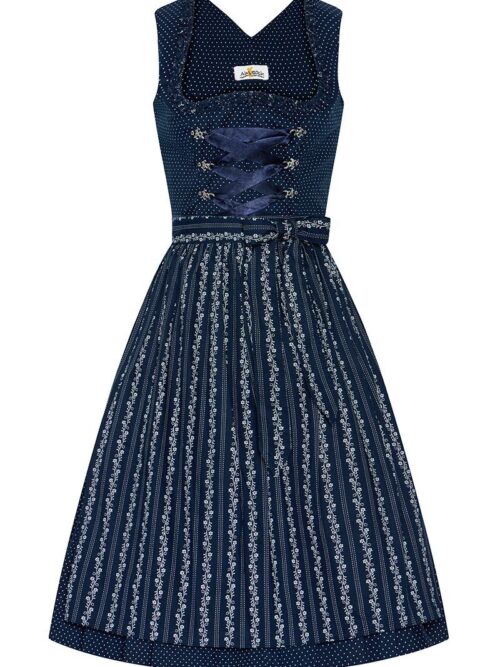 Midi Dirndl 65 cm dunkelblau gepunktet 015619 ~ 32