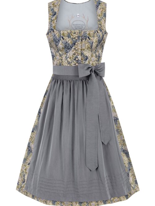 Dirndl in Leinenoptik (70 cm) ~ 44 ~ oliv, blaugrau