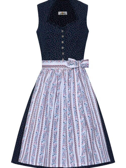 Mini Dirndl 60 cm dunkelblau geblümt weiß 015617 ~ 38