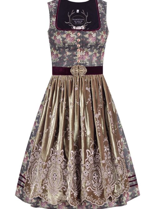 Midi Dirndl 65 cm schwarz beere geblümt Mariella 011656 ~ 38