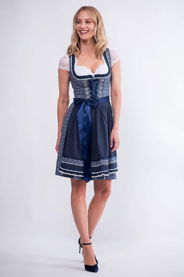 Mini Dirndl 55 cm dunkelblau weiß gemustert Leonie 014959 ~ 30